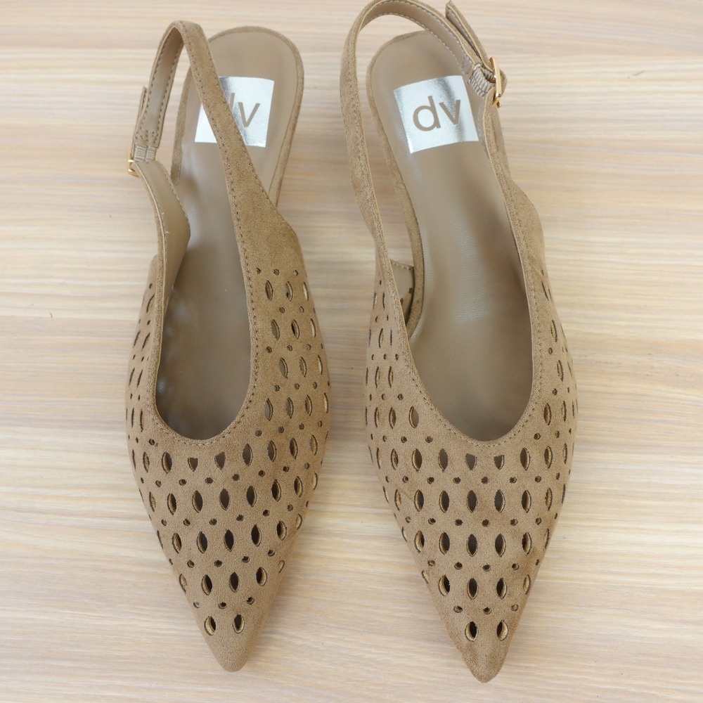 Boho Chic Slingback Pumps Womens 6 Taupe Perforated Kitten Heels DV Dolce Vita